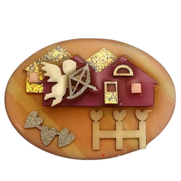 Lucinda Pink House Cupid Heart Arrow Pin - Picture 6 of 6